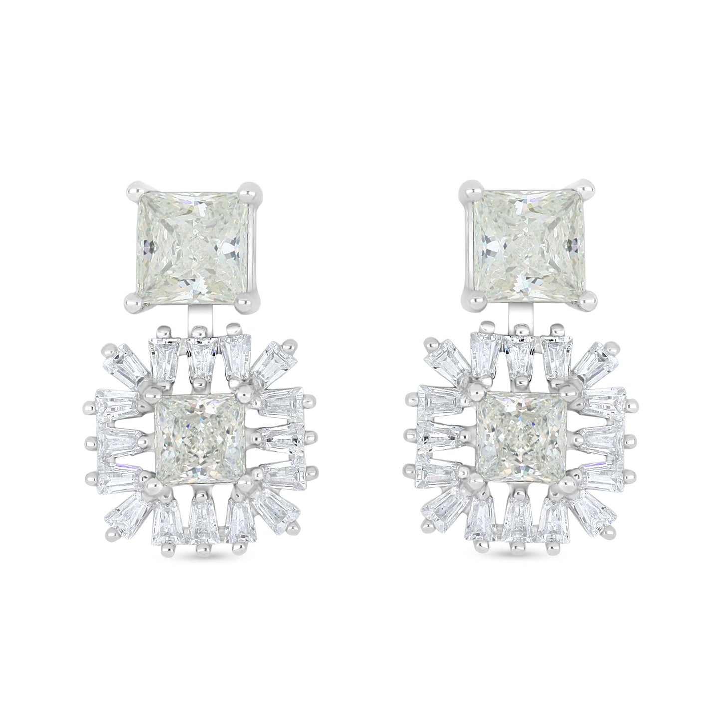 Sterling Silver 925 Earring Rhodium Plated Embedded With Diamond Zircon And White Zircon