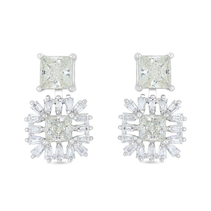 Sterling Silver 925 Earring Rhodium Plated Embedded With Diamond Zircon And White Zircon