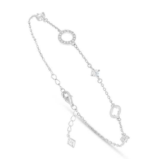 Sterling Silver 925 Bracelet Rhodium Plated Embedded With White Zircon