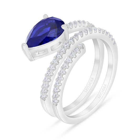 Sterling Silver 925 Ring Rhodium Plated Embedded With Sapphire Corundum And White Zircon
