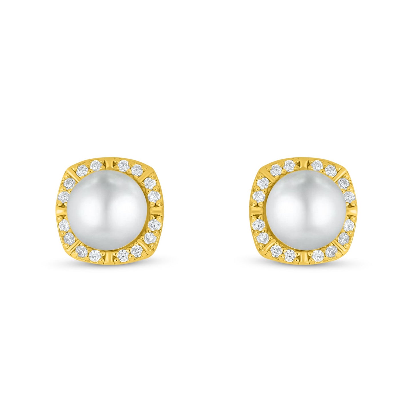 Sterling Silver 925 Earring Golden Plated Embedded With Natural White Pearl And White Zircon