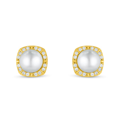 Sterling Silver 925 Earring Golden Plated Embedded With Natural White Pearl And White Zircon