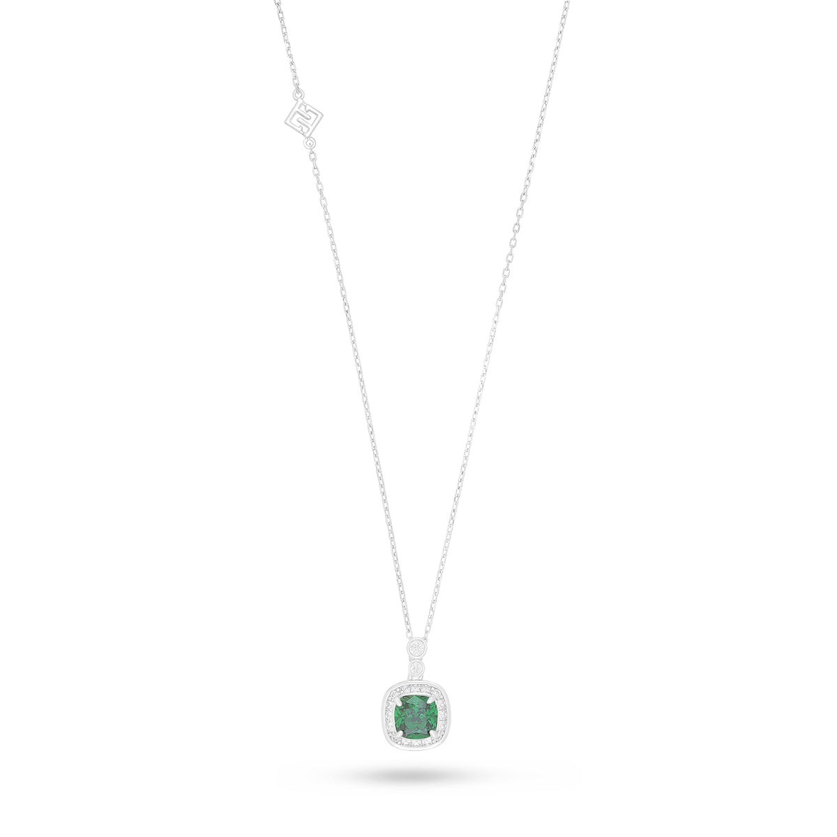 Sterling Silver 925 Necklace Rhodium Plated Embedded With Emerald Zircon And White Zircon