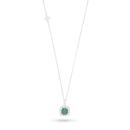 Sterling Silver 925 Necklace Rhodium Plated Embedded With Emerald Zircon And White Zircon