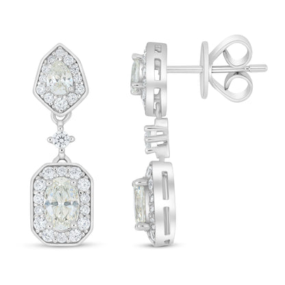Sterling Silver 925 Earring Rhodium Plated Embedded With Diamond Zircon And White Zircon