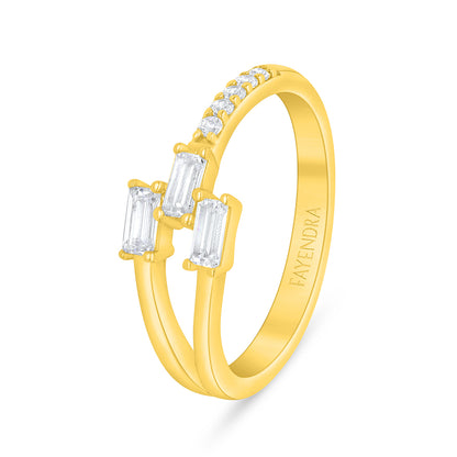 Sterling Silver 925 Ring Golden Plated Embedded With White Zircon