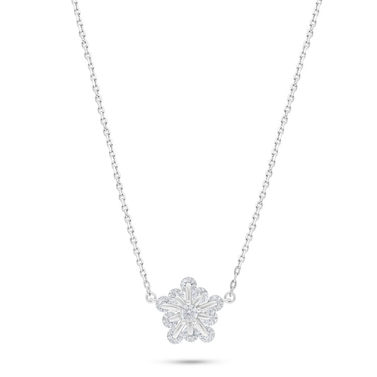 Sterling Silver 925 Necklace Rhodium Plated Embedded With White Zircon