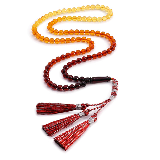 Rosary 100 Embedded With Natural Multi colored Amber Round Faceted Beads 7 mm And Fabric Tassel