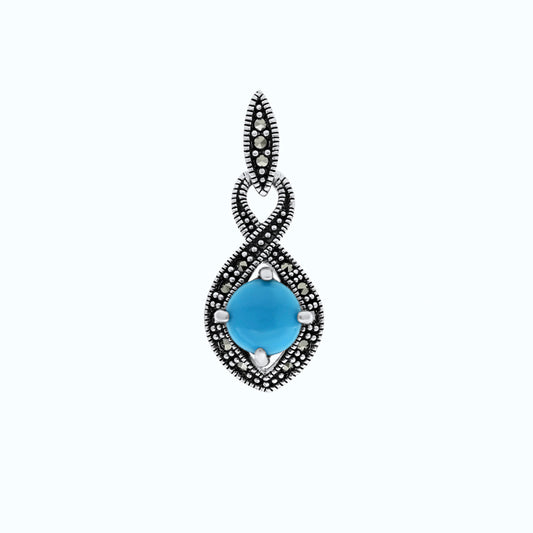 Sterling Silver 925 Pendant Embedded With Natural Processed Turquoise And Marcasite Stones