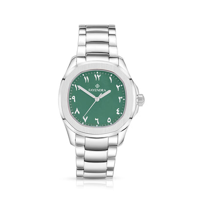 ساعة رجالي ستانلس ستيل عيار  L316 بلون فضي - مينا حجر صدف ام اللالئ الاخضر