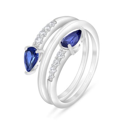 Sterling Silver 925 Ring Rhodium Plated Embedded With Sapphire Corundum And White Zircon