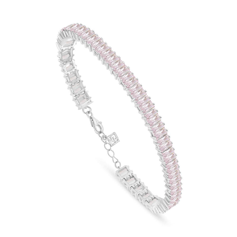 Sterling Silver 925 Bracelet Rhodium Plated Embedded With Pink Zircon