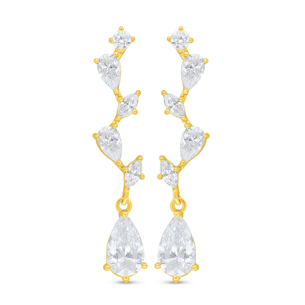 Sterling Silver 925 Earring Golden Plated Embedded With White Zircon