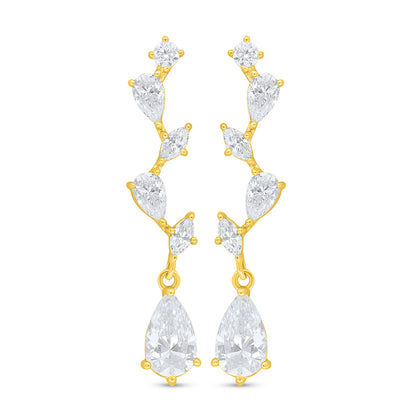 Sterling Silver 925 Earring Golden Plated Embedded With White Zircon