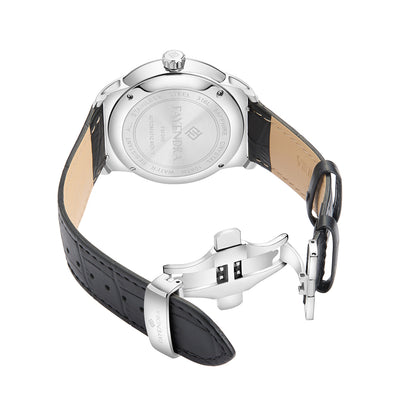 Stainless Steel 316L Watch Silver Color Black Leather For Men - BLACK MOP DIAL