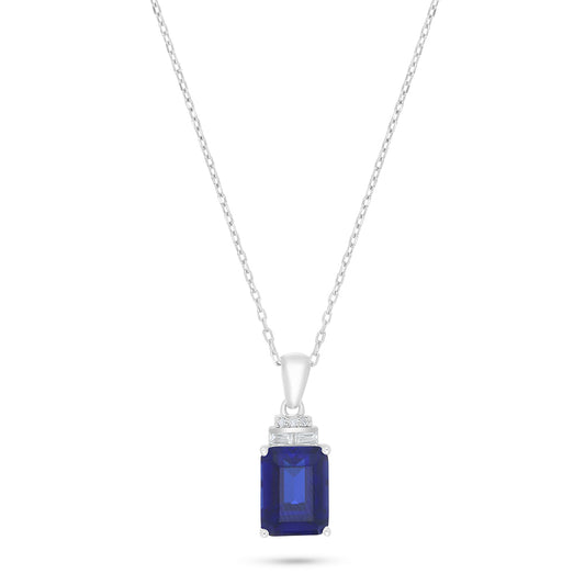 Sterling Silver 925 Necklace Rhodium Plated Embedded With Sapphire Corundum And White Zircon