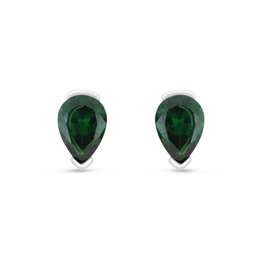 Sterling Silver 925 Earring Rhodium Plated Embedded With Emerald Zircon