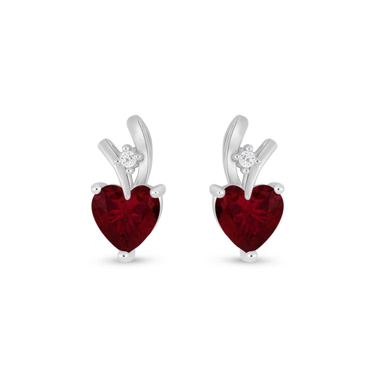Sterling Silver 925 Earring Rhodium Plated Embedded With Ruby Corundum And White Zircon