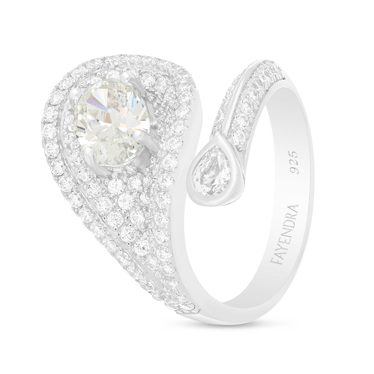 Sterling Silver 925 Ring Rhodium Plated Embedded With Diamond Zircon And White Zircon