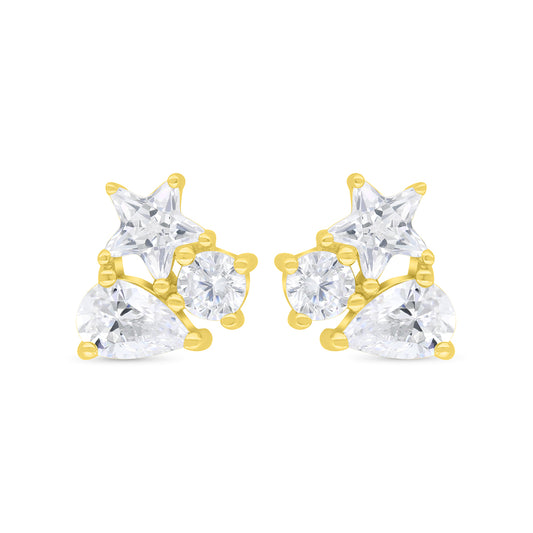 Sterling Silver 925 Earring Gold Plated Embedded With White Zircon