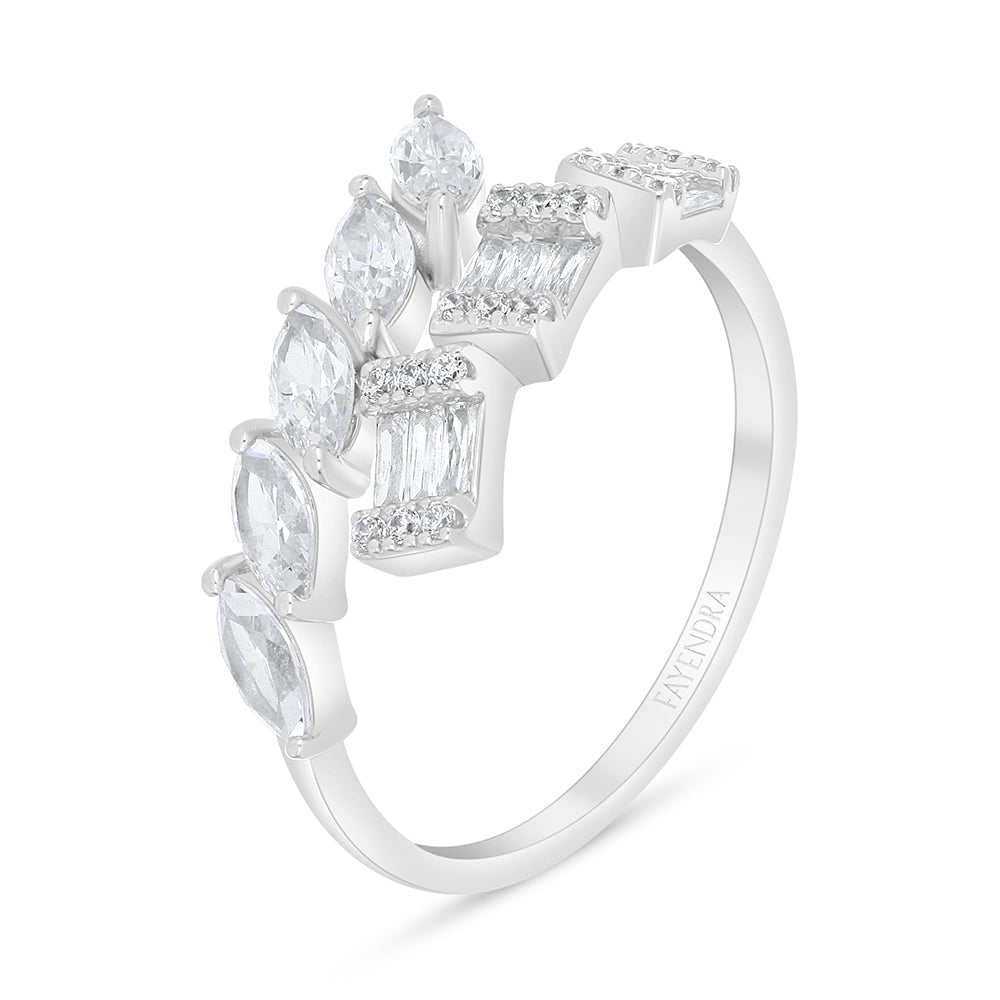 خاتم من الفضة الخالصة عيار 925 مطلي روديوم مرصع فص ابيض