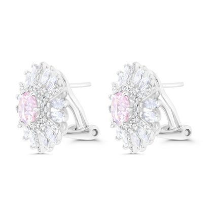 Sterling Silver 925 Earring Rhodium Plated Embedded With pink Zircon And White Zircon