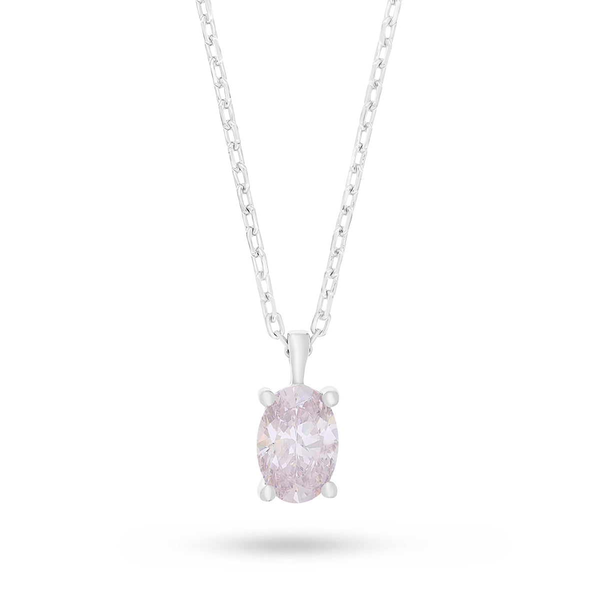 Sterling Silver 925 Necklace Rhodium Plated Embedded With Pink Zircon And White Zircon