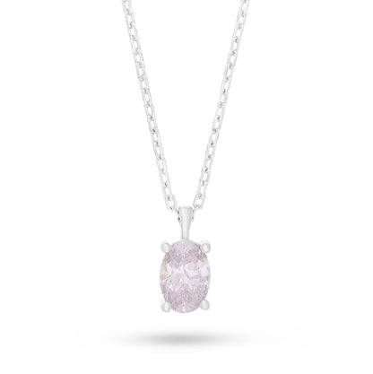Sterling Silver 925 Necklace Rhodium Plated Embedded With Pink Zircon And White Zircon