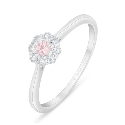 Sterling Silver 925 Ring Rhodium Plated Embedded With Pink Zircon And White Zircon