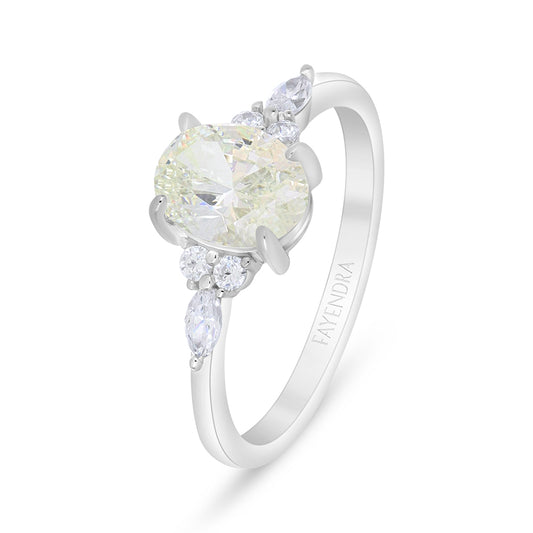 خاتم من الفضة الخالصة عيار 925 مطلي روديوم مرصع بالزركون الكناري الالماسي و فص ابيض