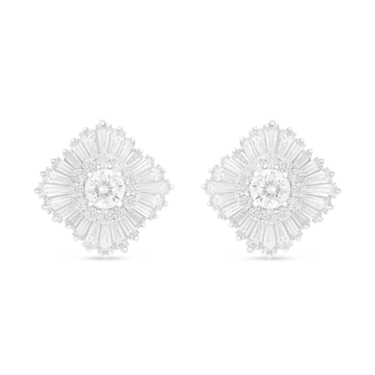 Sterling Silver 925 Earring Rhodium Plated Embedded With White Zircon