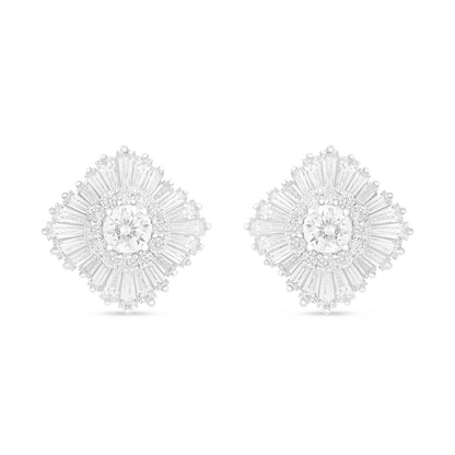 Sterling Silver 925 Earring Rhodium Plated Embedded With White Zircon