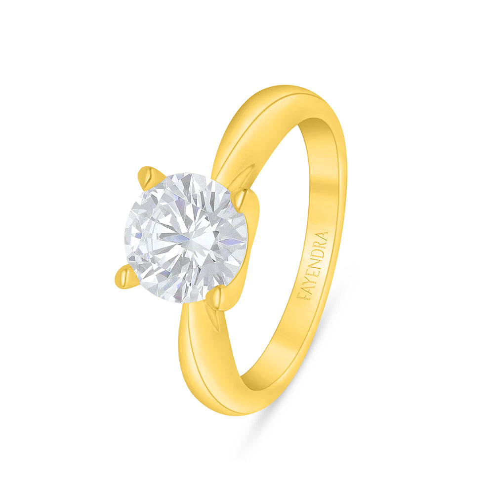 خاتم من الفضة الخالصة عيار 925 مطلي ذهبي مرصع فص ابيض