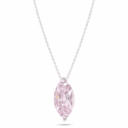 Sterling Silver 925 Necklace Rhodium Plated Embedded With Pink Zircon