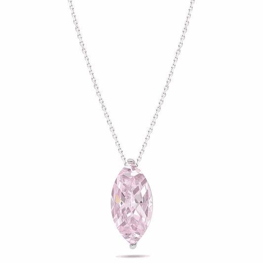 Sterling Silver 925 Necklace Rhodium Plated Embedded With Pink Zircon