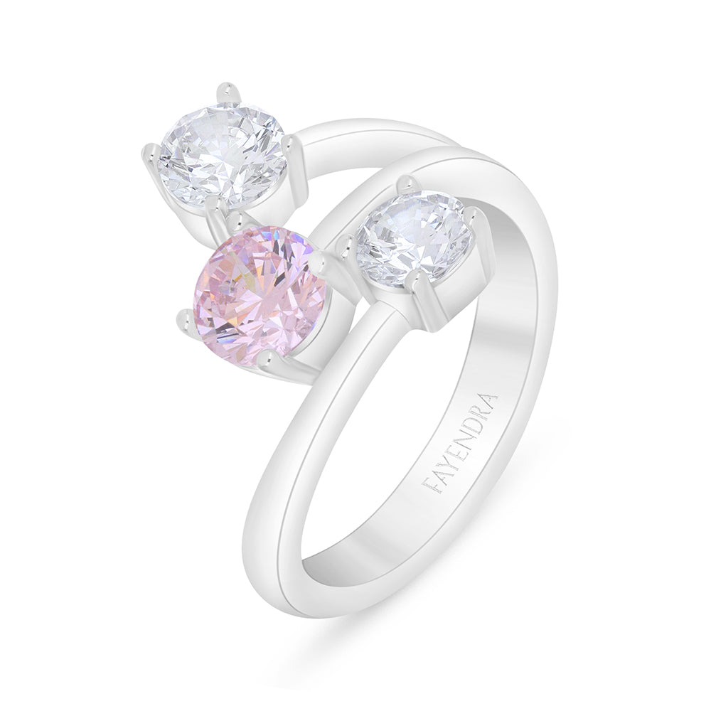 خاتم من الفضة الخالصة عيار 925 مطلي روديوم مرصع زركون بنك و فص ابيض