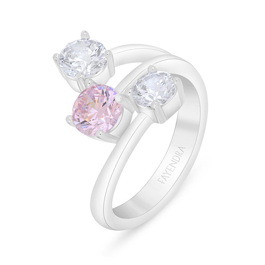 خاتم من الفضة الخالصة عيار 925 مطلي روديوم مرصع زركون بنك و فص ابيض