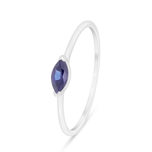 Sterling Silver 925 Ring Rhodium Plated Embedded With Sapphire Corundum