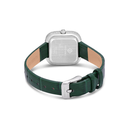 Stainless Steel 316 Watch Silver Color Green Leather Embedded With White Zircon - GREEN MOP DIAL