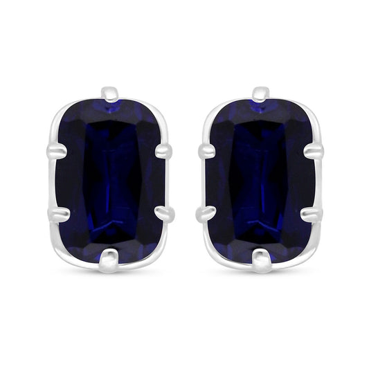 Sterling Silver 925 Earring Rhodium Plated Embedded With Sapphire Corundum