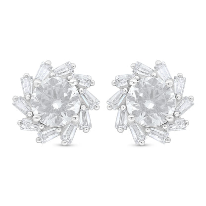 Sterling Silver 925 Earring Rhodium Plated Embedded With White Zircon
