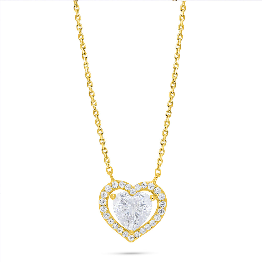 Sterling Silver 925 Necklace Golden Plated Embedded With White Zircon