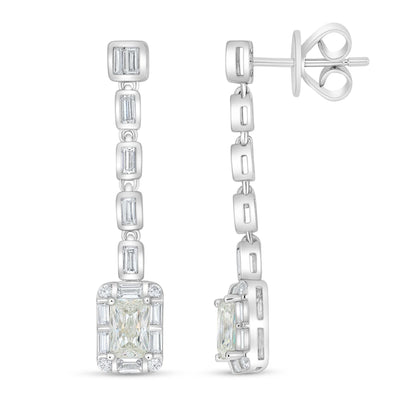Sterling Silver 925 Earring Rhodium Plated Embedded With Diamond Zircon And White Zircon