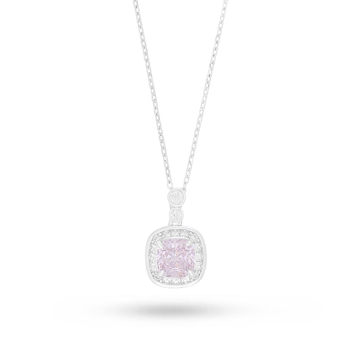 Sterling Silver 925 Necklace Rhodium Plated Embedded With Pink Zircon And White Zircon