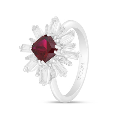 Sterling Silver 925 Ring Rhodium Plated Embedded With Ruby Corundum And White Zircon