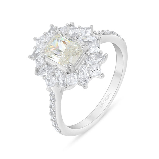Sterling Silver 925 Ring Rhodium Plated Embedded With Diamond Zircon And White Zircon