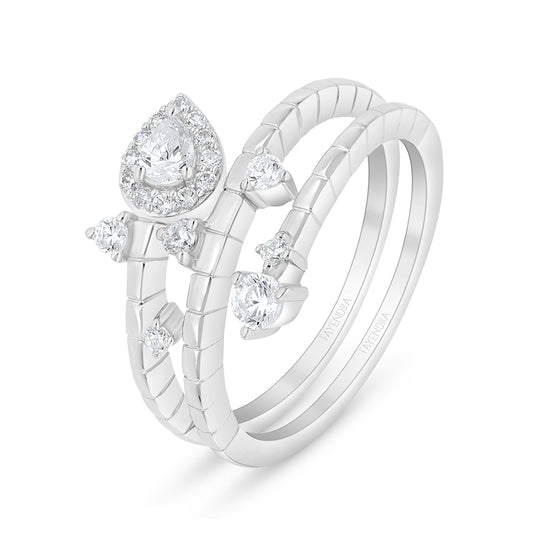 Sterling Silver 925 Ring Rhodium Plated Embedded With White Zircon