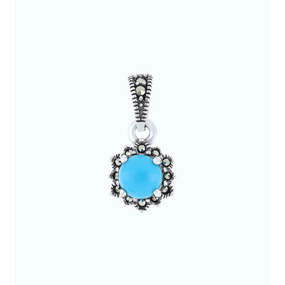 Sterling Silver 925 Pendant Embedded With Natural Processed Turquoise And Marcasite Stones