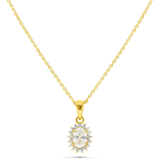 Sterling Silver 925 Necklace Golden Plated Embedded With White Zircon