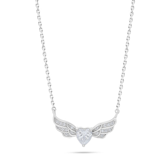 Sterling Silver 925 Necklace Rhodium Plated Embedded With White Zircon